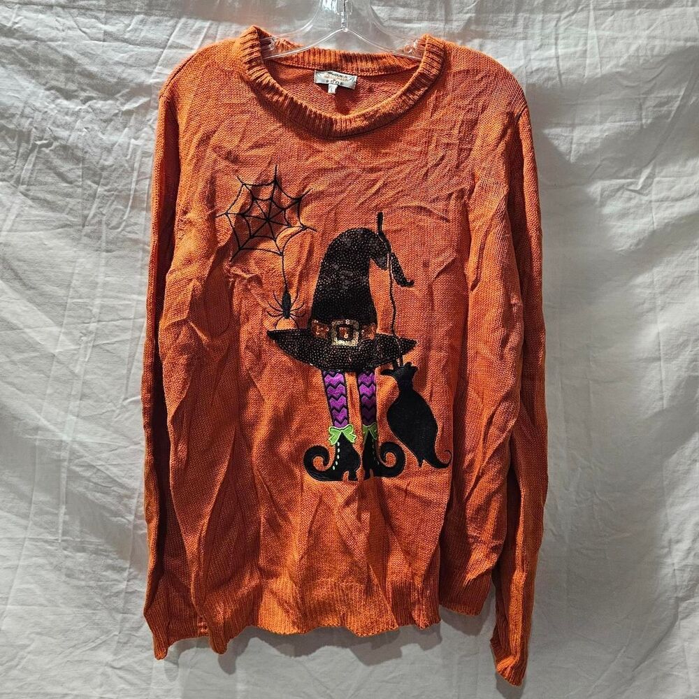 Vintage y2k knit orange ugly halloween witch sweater